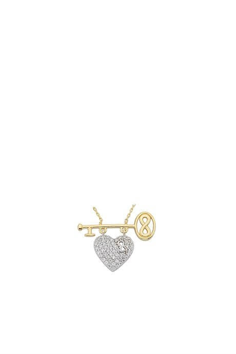 Collar de corazón con llave de oro macizo | 14K (585) | 2,30 gramos