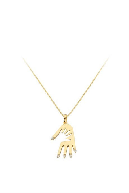 Solid Gold Mother And Baby Handprint Necklace | 14K (585) | 2.31 gr