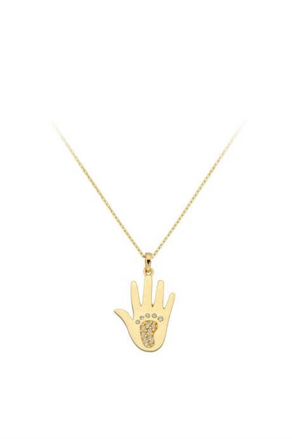 Solid Gold Mother And Baby Hand Footprint Necklace | 14K (585) | 2.08 gr