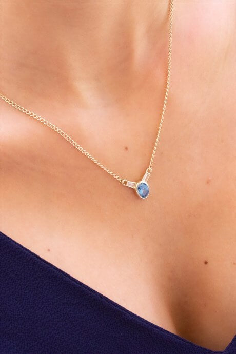 Solid Gold Aqua Gemstone Necklace | 14K (585) | 4.34 gr