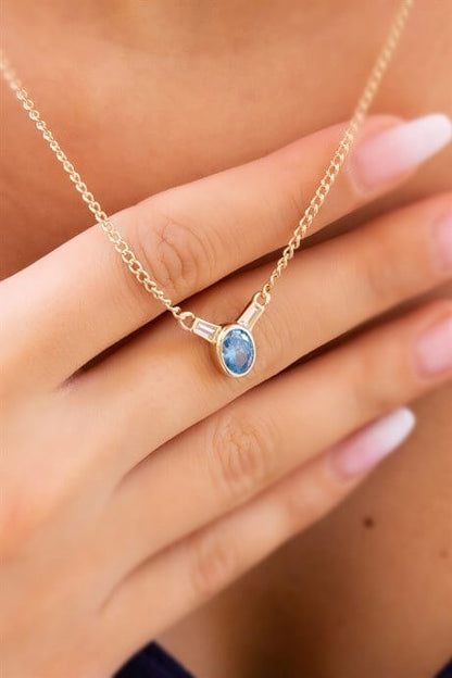 Solid Gold Aqua Gemstone Necklace | 14K (585) | 4.34 gr