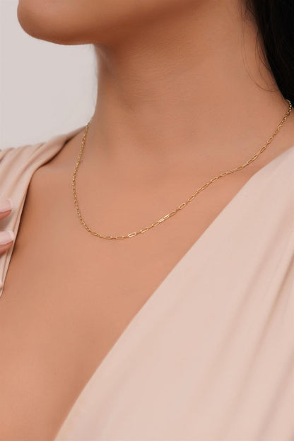 Solid Gold Paper Clip Chain Necklace