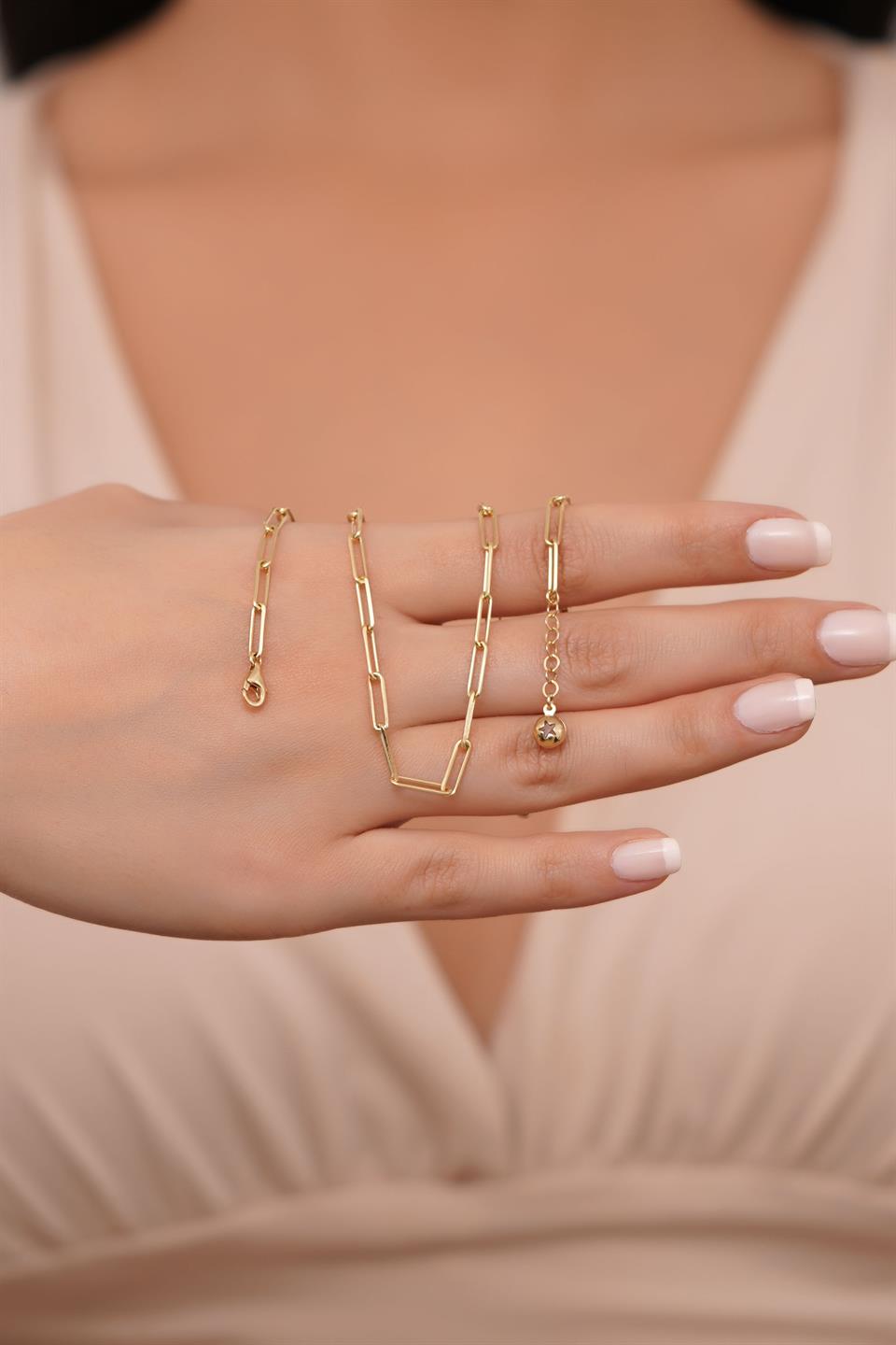 Solid Gold Paper Clip Chain Necklace