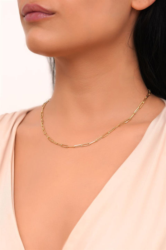 Solid Gold Paper Clip Chain Necklace