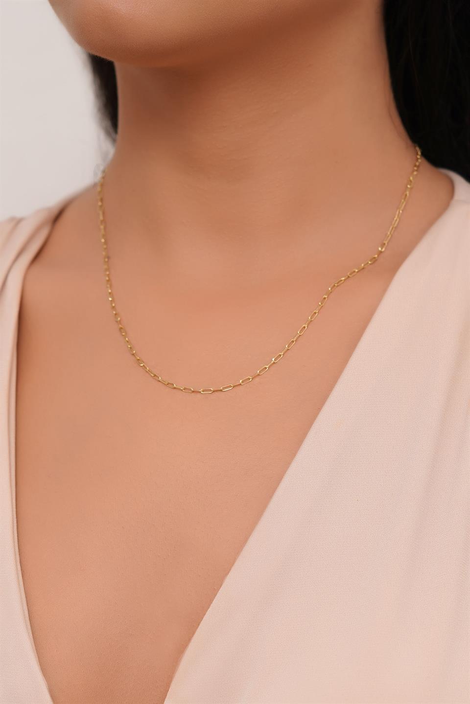 Solid Gold Paper Clip Chain Necklace