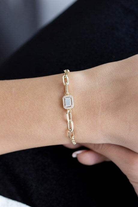 Bracelet baguette en or massif avec chaîne câble plat | 8K (333) | 2,60 gr