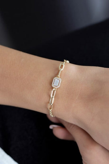 Bracelet baguette en or massif avec chaîne câble plat | 8K (333) | 2,60 gr