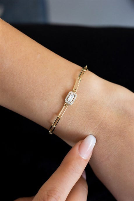 Bracelet baguette en or massif avec chaîne câble plat | 14K (585) | 1,75 g