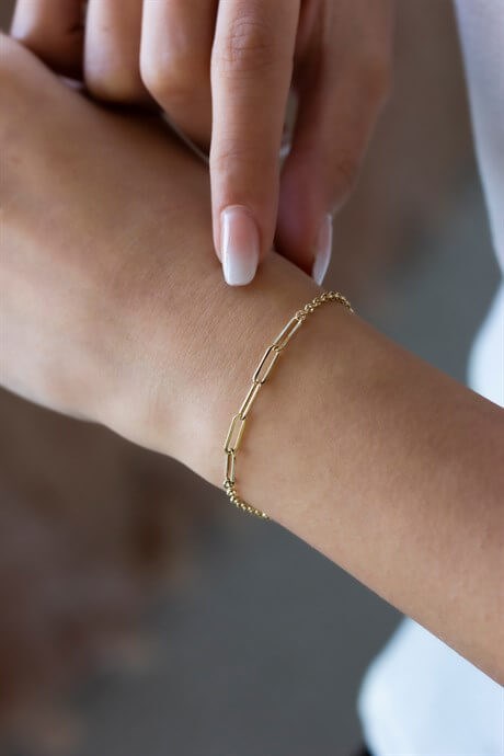 Pulsera de cadena de cable plano con dibujo de oro macizo | 14K (585) | 1,15 gramos