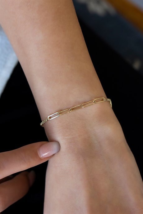 Pulsera de cadena de cable plano con dibujo de oro macizo | 14K (585) | 1,15 gramos