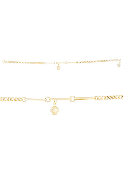 Solid Gold Paper Clip Chain Sea Shell Bracelet