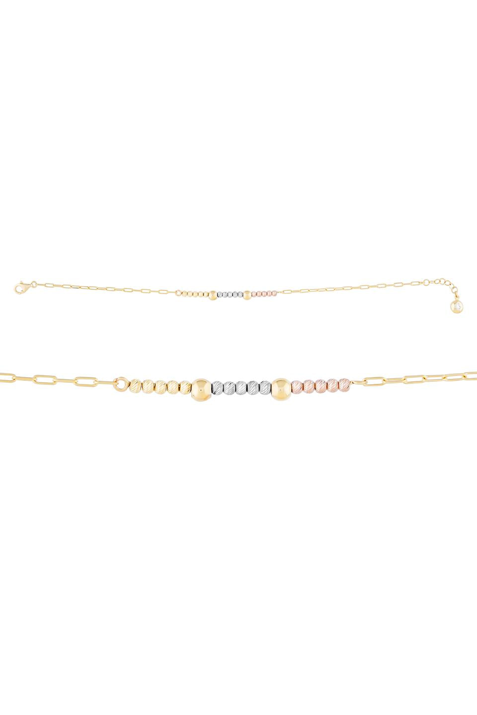 Solid Gold Paper Clip Chain Dorica Beaded Bracelet