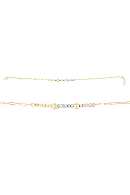 Solid Gold Paper Clip Chain Dorica Beaded Bracelet