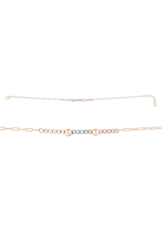 Solid Gold Paper Clip Chain Dorica Beaded Bracelet