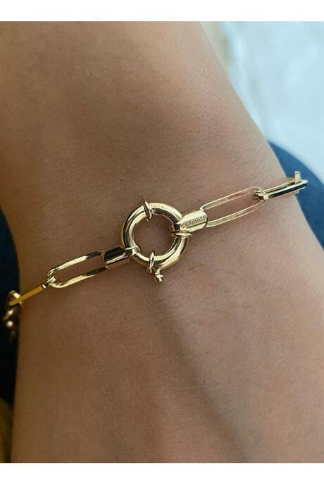 Pulsera de cadena de cable plano con dibujo de oro macizo | 14K (585) | 2,89 gramos