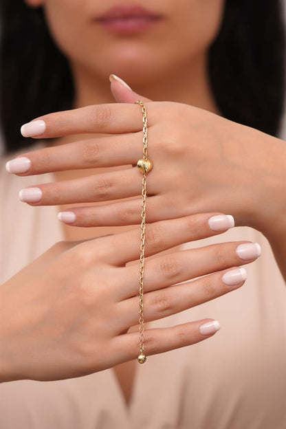 Solid Gold Paper Clip Chain Heart Bracelet