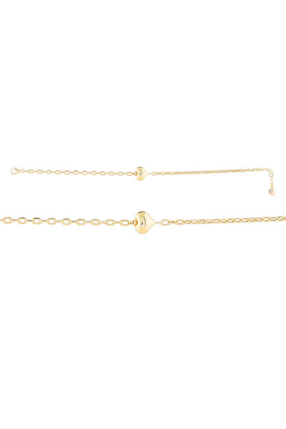 Solid Gold Paper Clip Chain Heart Bracelet