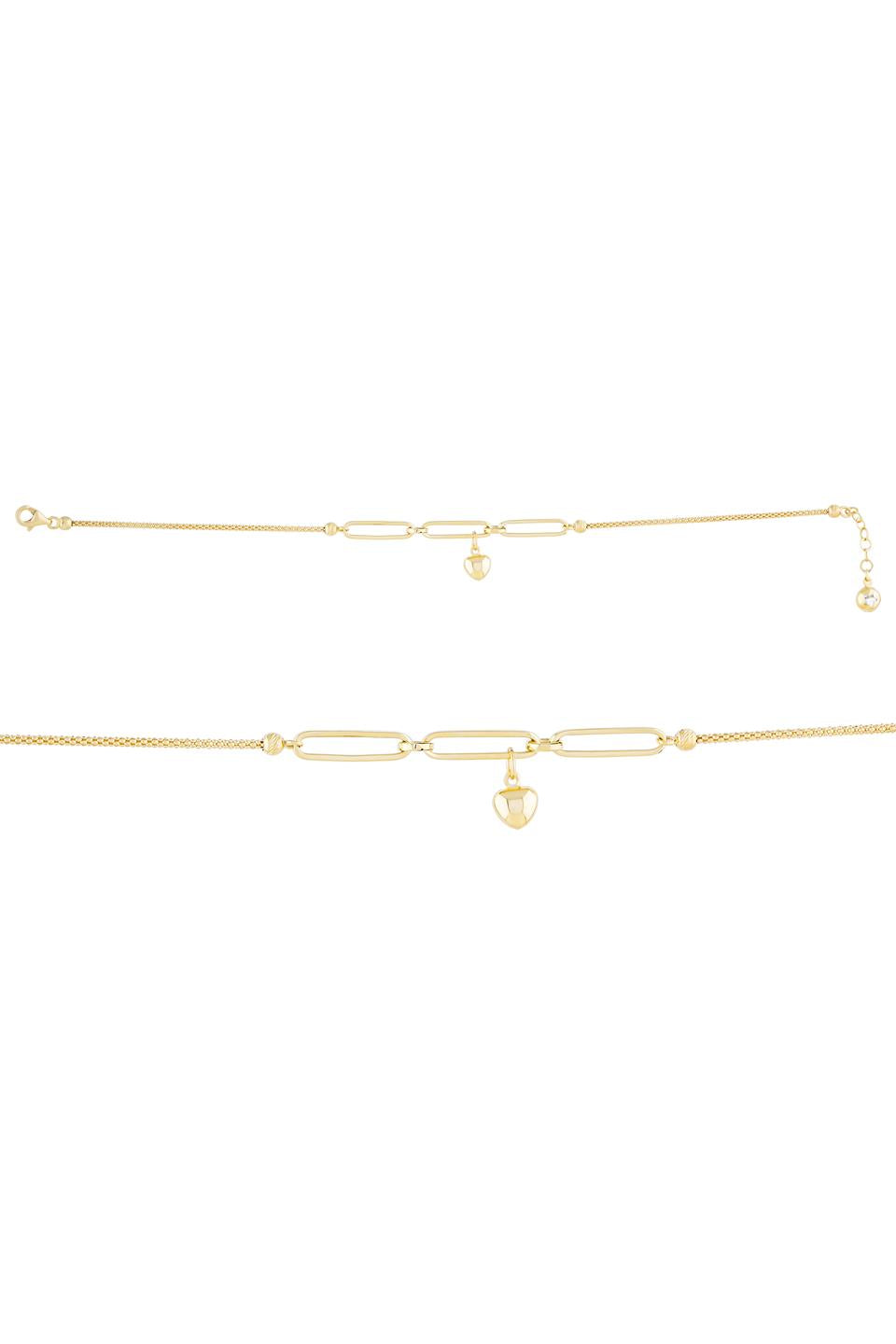 Solid Gold Paper Clip Chain Heart Bracelet