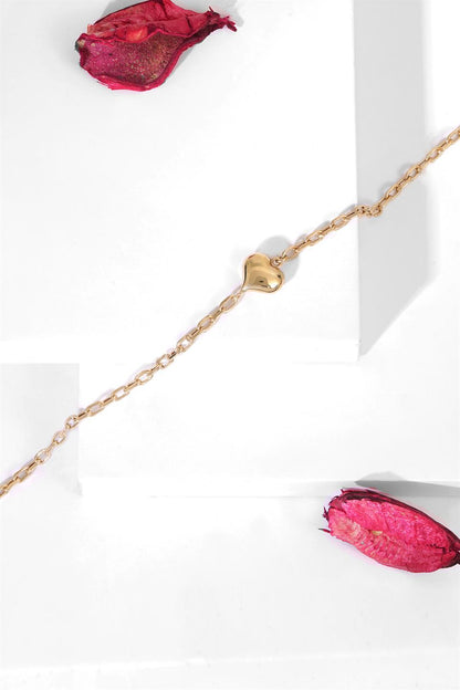 Solid Gold Paper Clip Chain Heart Bracelet