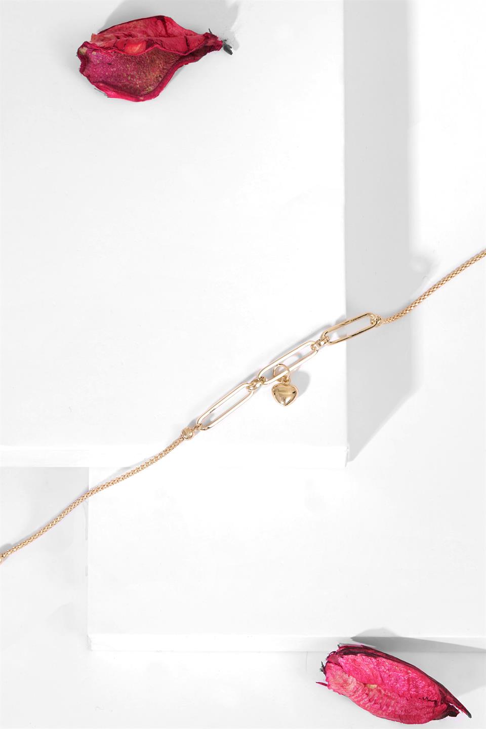 Solid Gold Paper Clip Chain Heart Bracelet