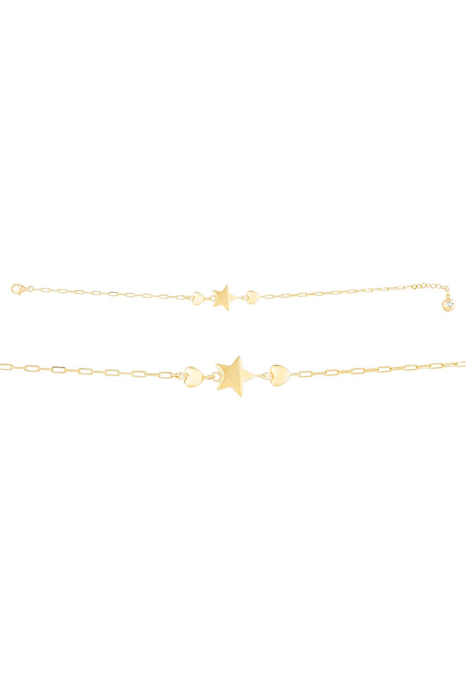 Solid Gold Paper Clip Chain Heart Star Bracelet