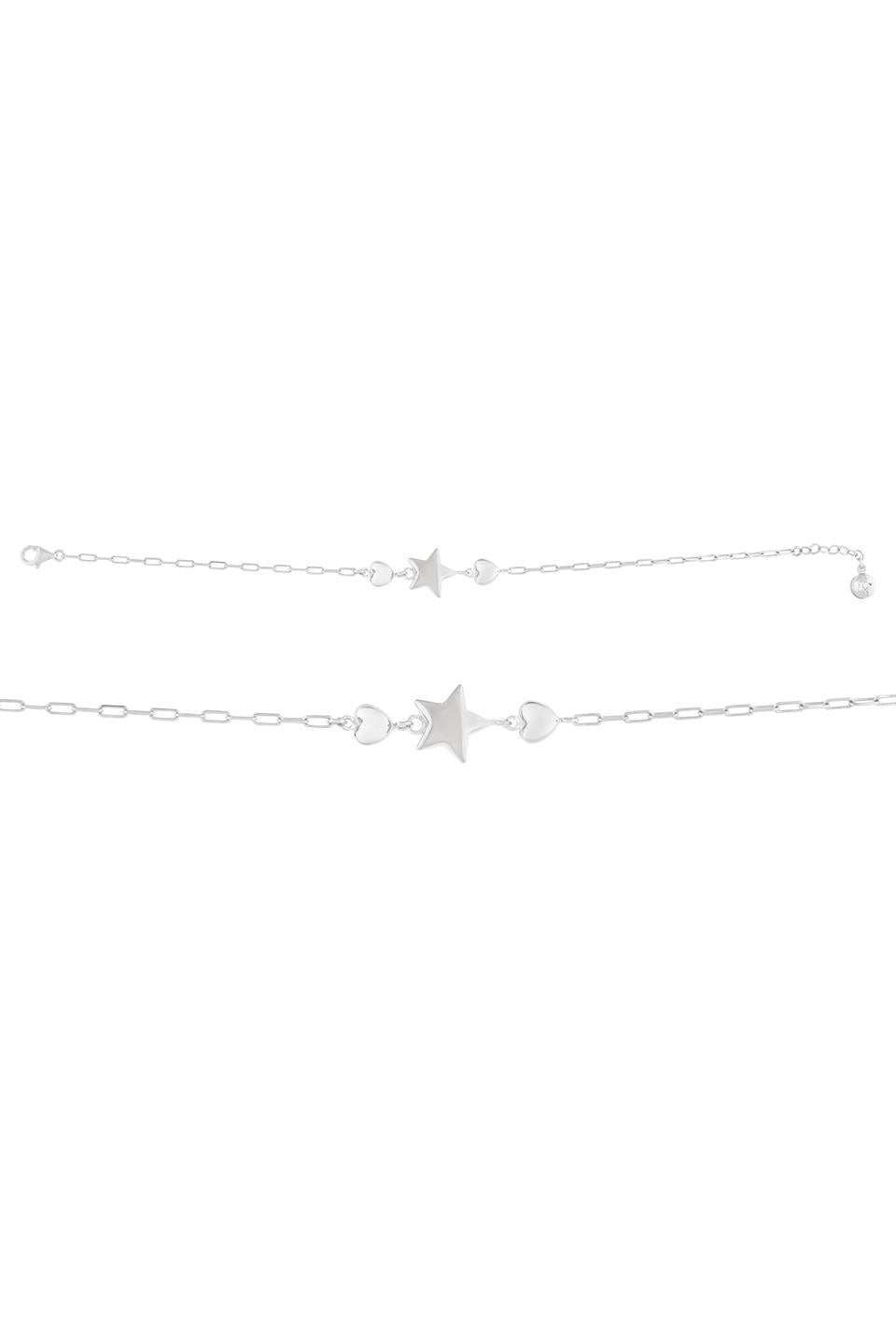 Solid Gold Paper Clip Chain Heart Star Bracelet