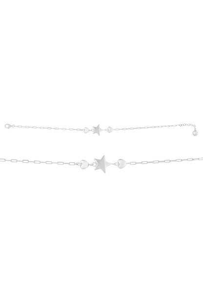 Solid Gold Paper Clip Chain Heart Star Bracelet