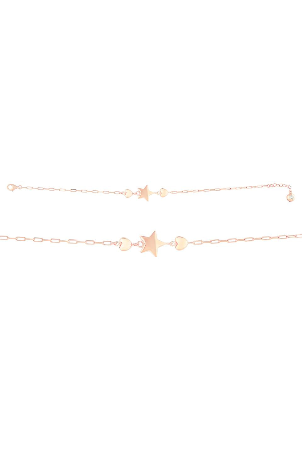 Solid Gold Paper Clip Chain Heart Star Bracelet