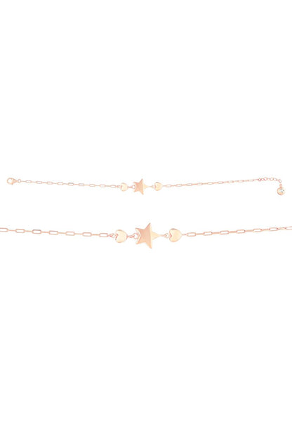 Solid Gold Paper Clip Chain Heart Star Bracelet