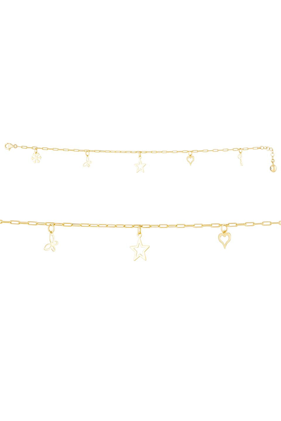 Solid Gold Paper Clip Chain Wobbly Heart Star Bracelet