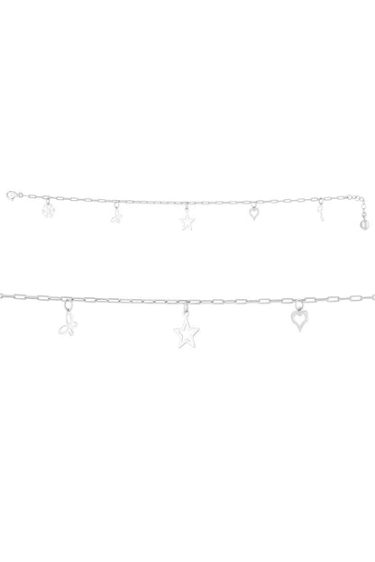 Solid Gold Paper Clip Chain Wobbly Heart Star Bracelet