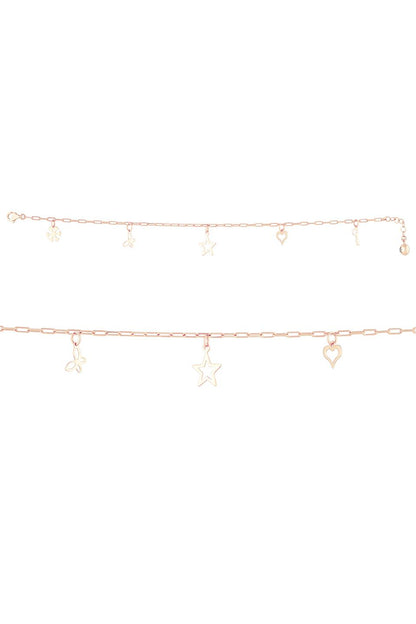 Solid Gold Paper Clip Chain Wobbly Heart Star Bracelet