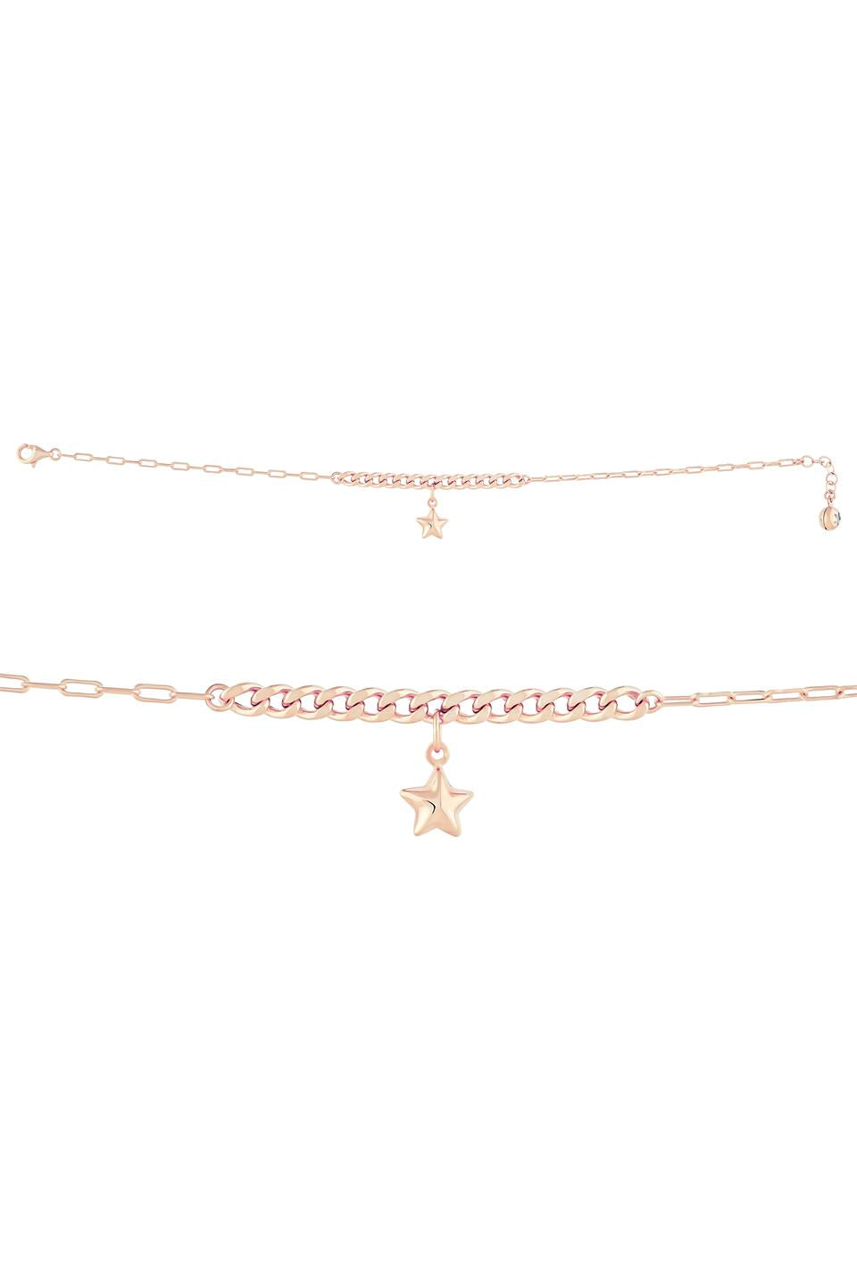 Solid Gold Paper Clip Chain Wobbly Star Bracelet