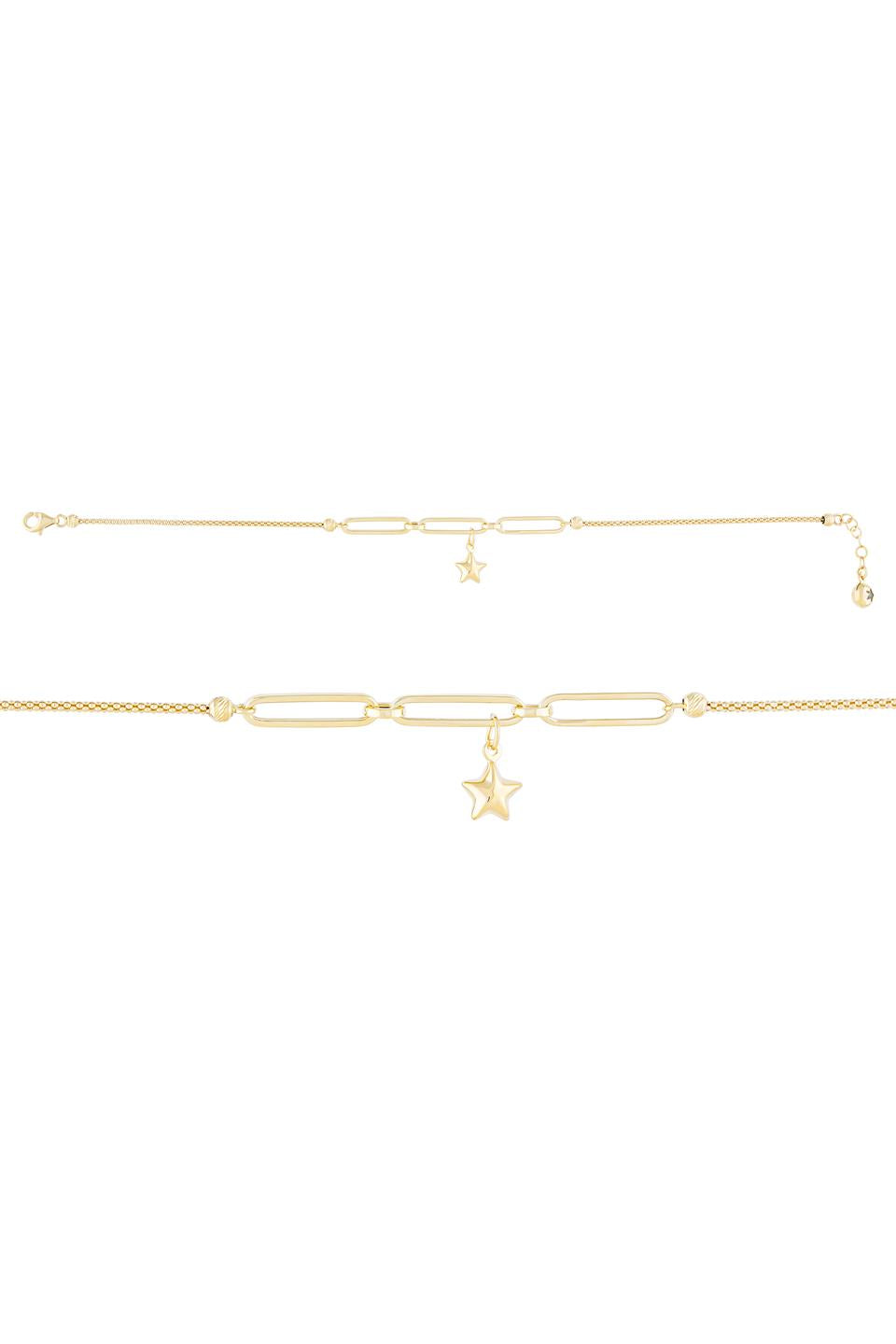 Solid Gold Paper Clip Chain Wobbly Star Bracelet