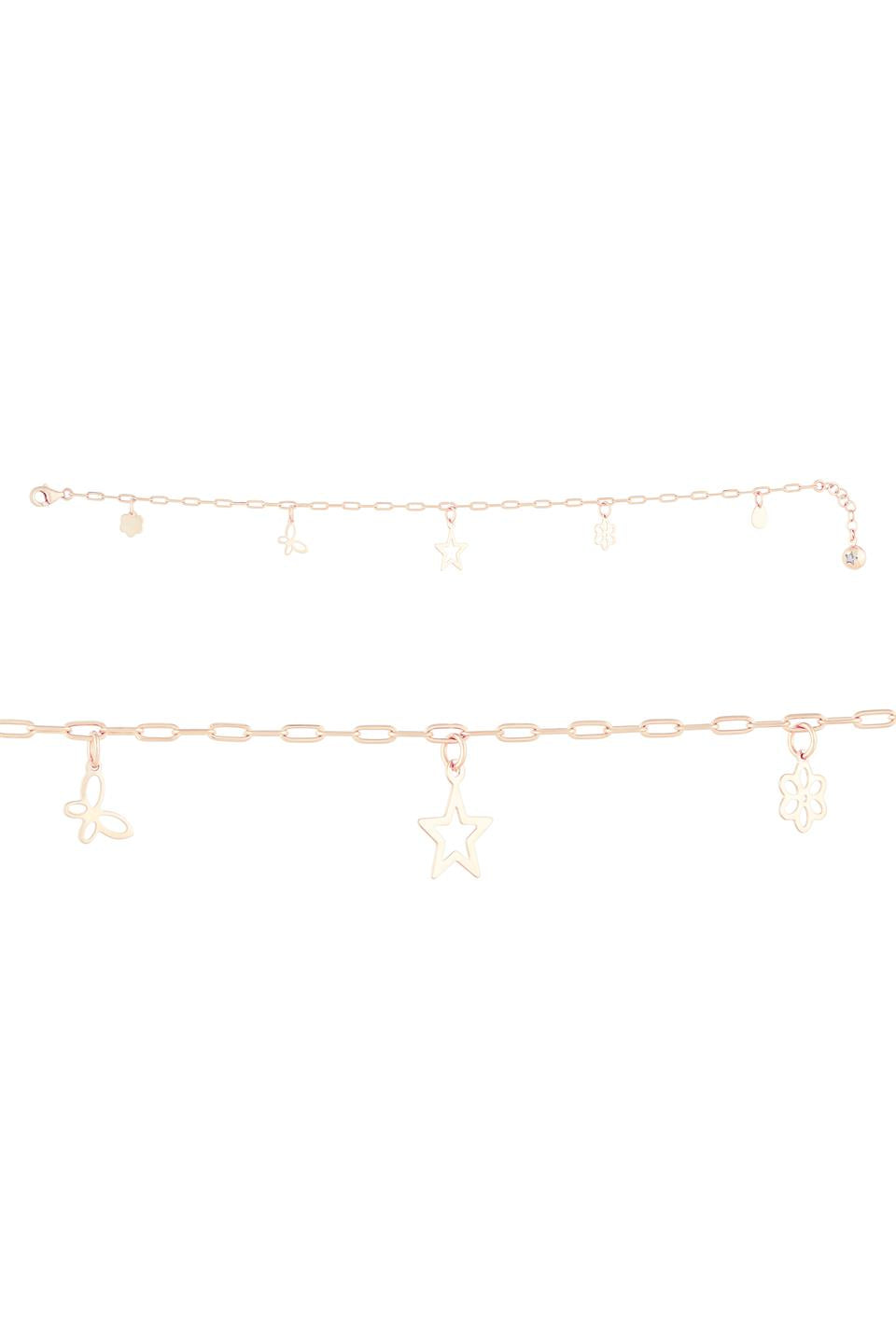 Solid Gold Paper Clip Chain Wobbly Star Flower Bracelet