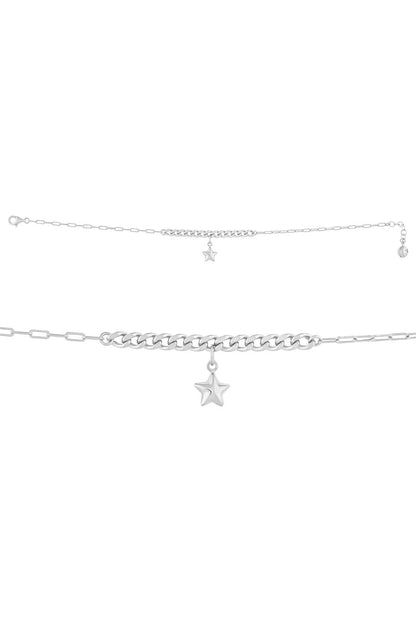 Solid Gold Paper Clip Chain Wobbly Star Bracelet