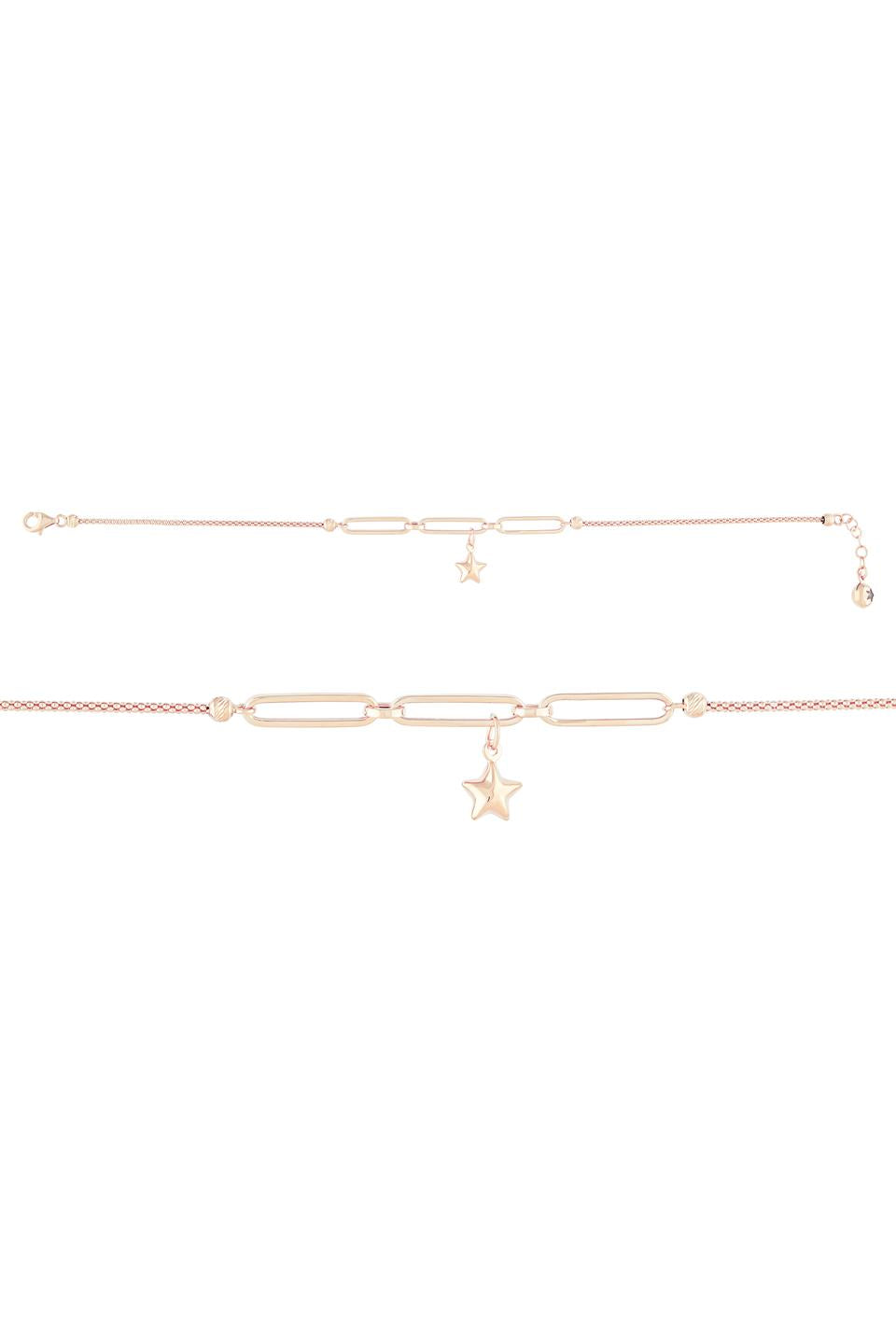 Solid Gold Paper Clip Chain Wobbly Star Bracelet