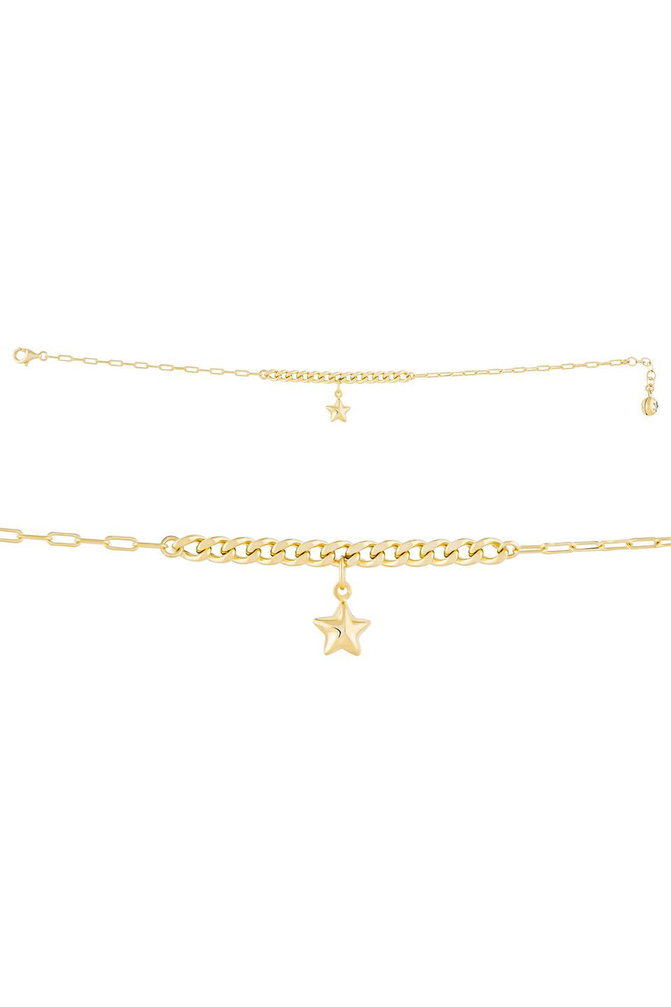 Solid Gold Paper Clip Chain Wobbly Star Bracelet