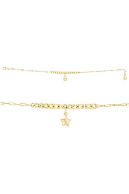 Solid Gold Paper Clip Chain Wobbly Star Bracelet