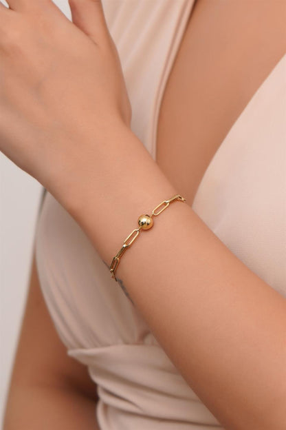 Solid Gold Paper Clip Chain Ball Bracelet