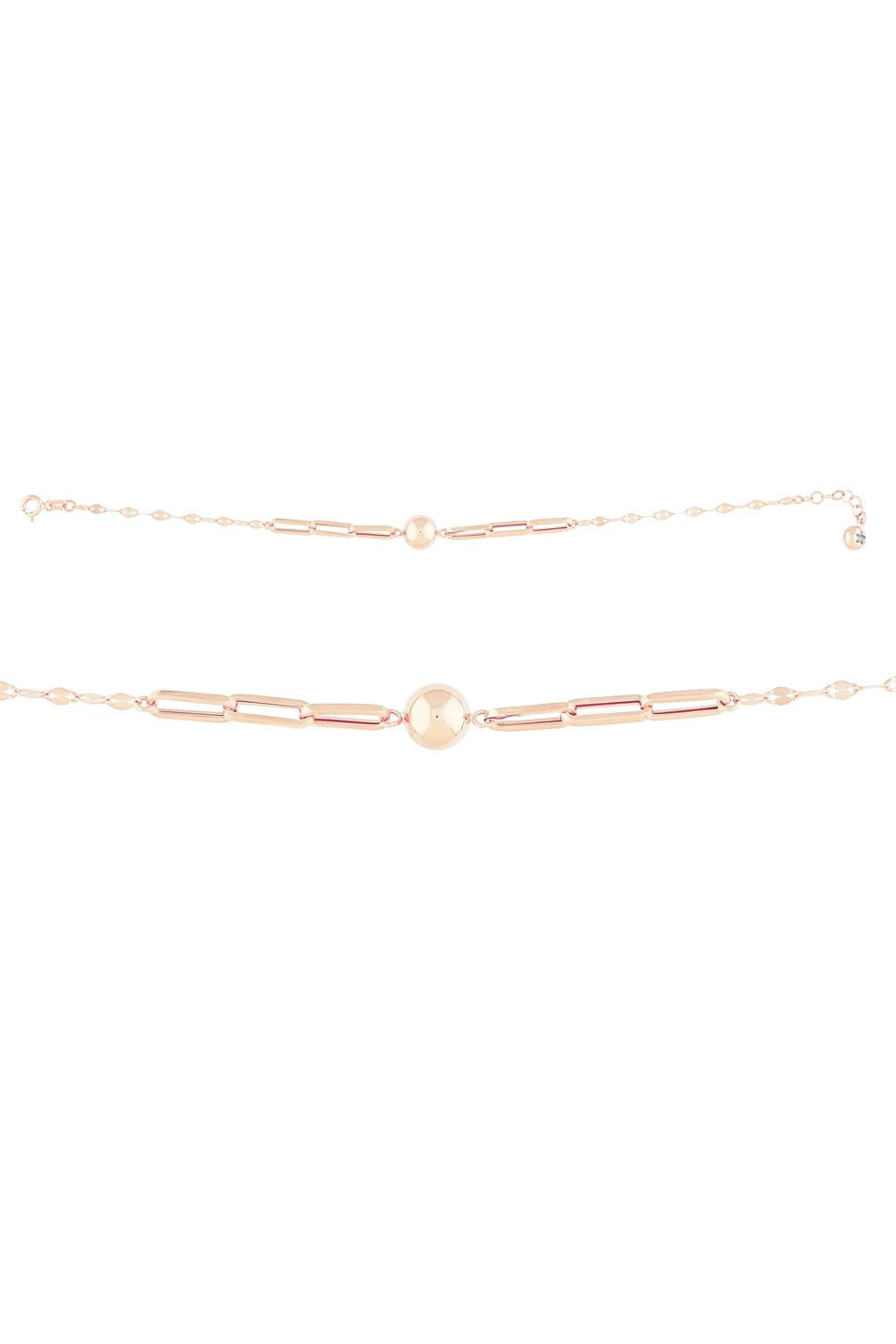 Solid Gold Paper Clip Chain Ball Bracelet