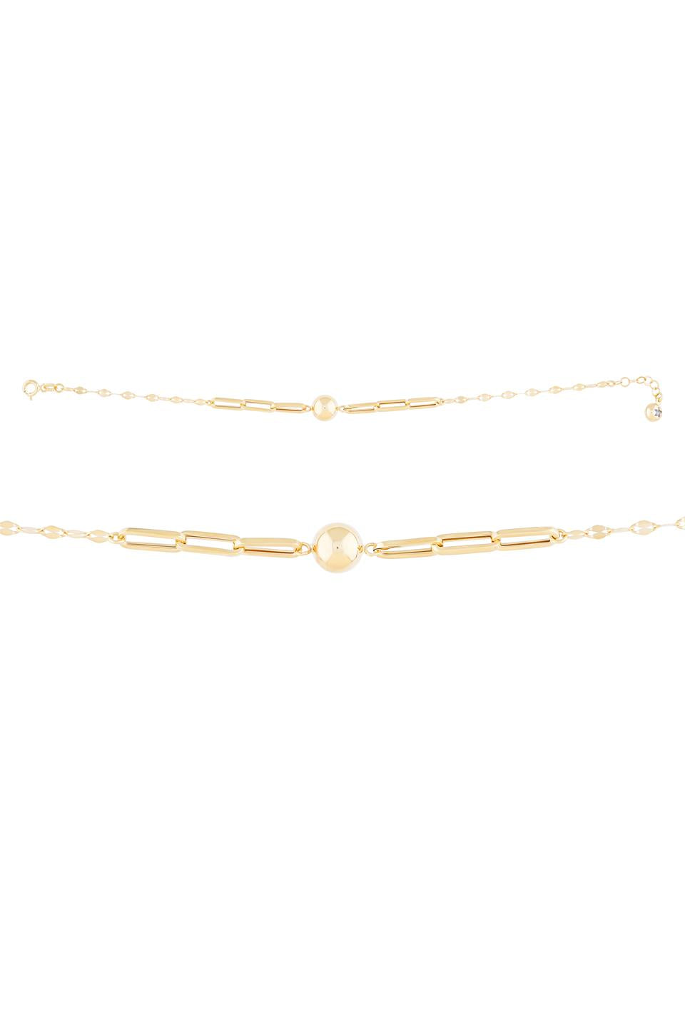 Solid Gold Paper Clip Chain Ball Bracelet