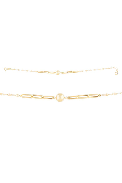 Solid Gold Paper Clip Chain Ball Bracelet