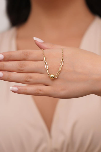 Solid Gold Paper Clip Chain Ball Bracelet