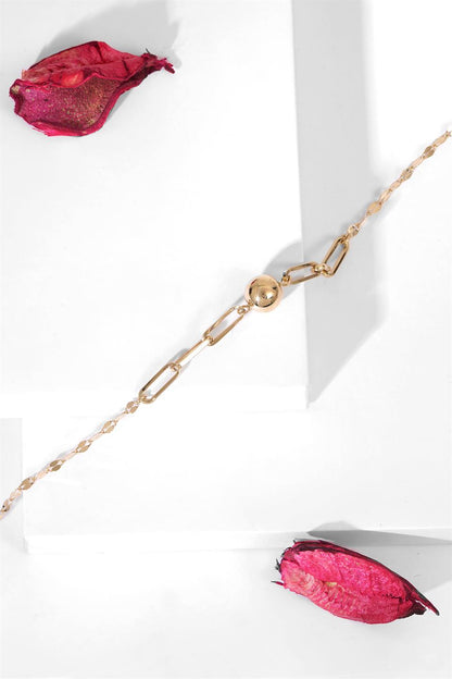 Solid Gold Paper Clip Chain Ball Bracelet