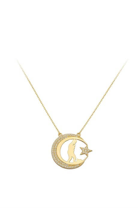 Solid Gold Ataturk Moon Star Necklace | 14K (585) | 2.63 gr