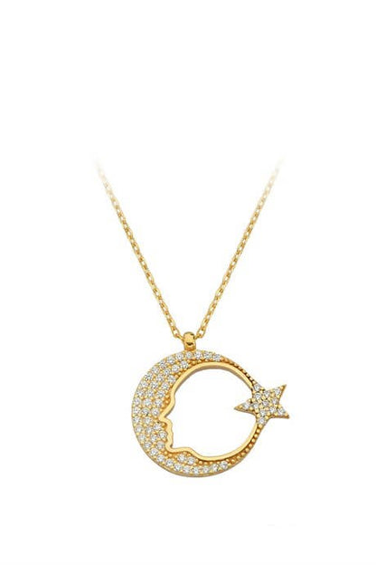 Collar de estrella de luna de Ataturk de oro macizo | 14K (585) | 2,35 gramos