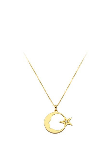 Solid Gold Ataturk Moon Star Necklace | 14K (585) | 2.14 gr