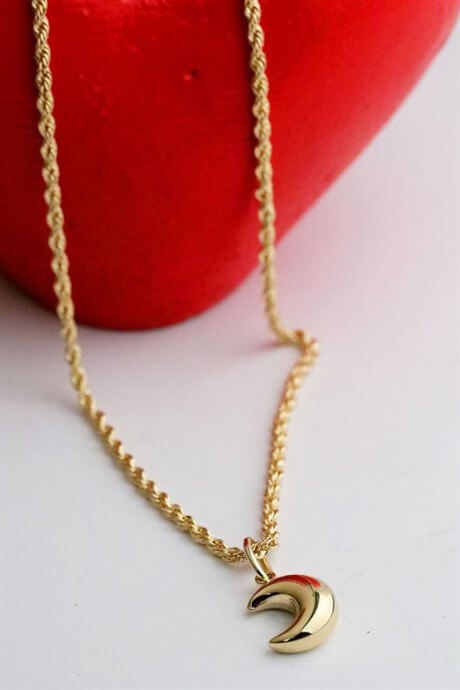 Solid Gold Moon Necklace | 14K (585) | 4.26 gr