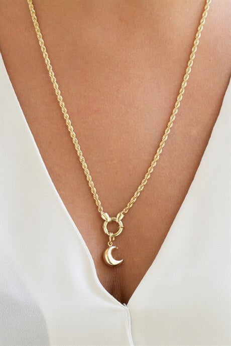 Solid Gold Moon Necklace | 14K (585) | 4.05 gr